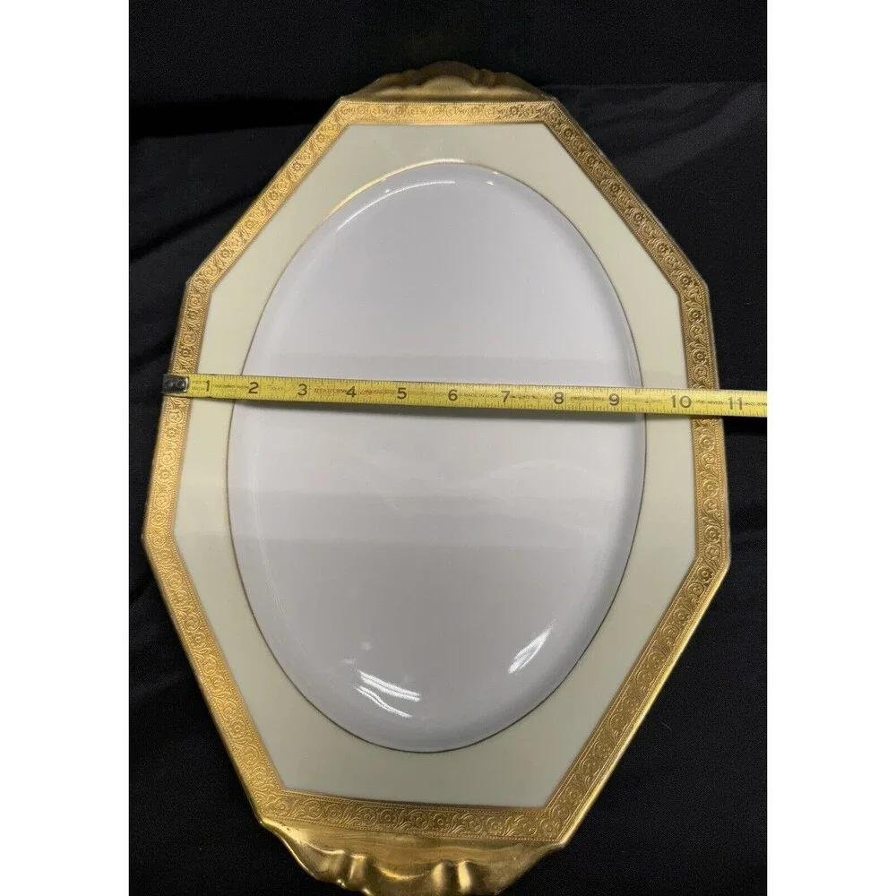 Heinrich & CO Selb Bavaria 16.5” X 11” X 1.25” Oval/octagon Platter Gold Gilding
